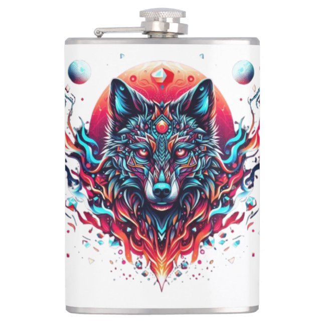 Solar Wolf Totem – Fire & Moonlight Fusion Flask (Front)