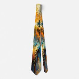 Solaris Cascade Abstract Blue Gold Art Neck Tie