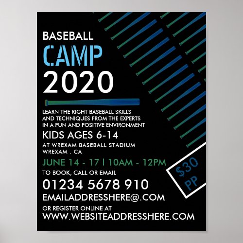 Solarized Baseball Bat Baseball Camp Advertising Poster