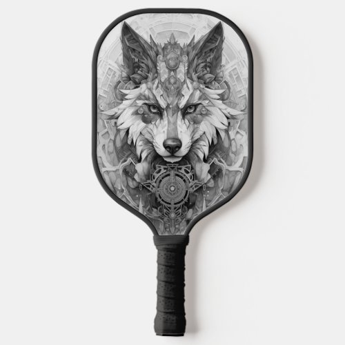 Solarpunk Red and White Wolf Pickleball Paddle