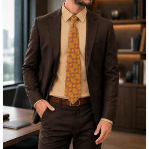 Solavienne Terracotta and Gold Ornamental Floral Neck Tie