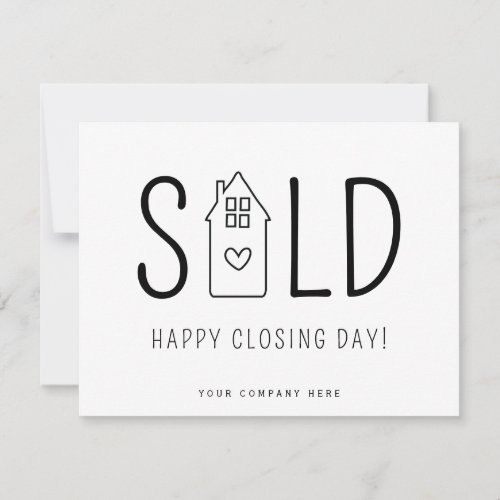 Sold Happy Closing Day Real Estate Heart House Card