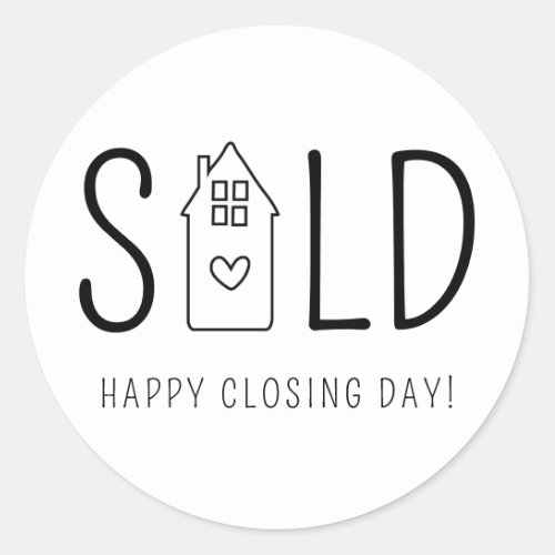 Sold Happy Closing Day Real Estate Heart House Classic Round Sticker