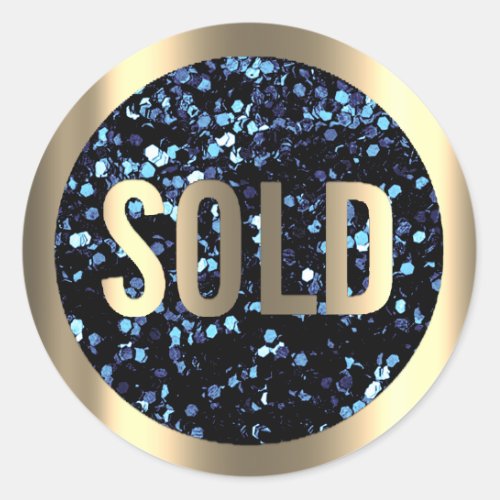 Sold Out Blue Navy Metallic Real Estate Agent Classic Round Sticker