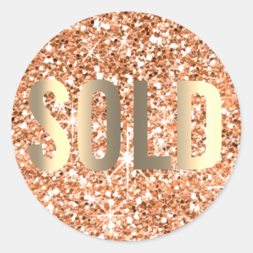Sold Out Glitter Copper Gold Real Estate Agent Classic Round Sticker