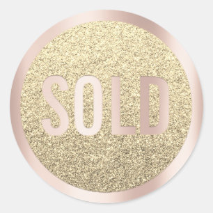 Sold Out Glitter Silver RoseGold Real Estate Agent Classic Round Sticker