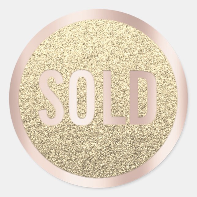 Sold Out Glitter Silver RoseGold Real Estate Agent Classic Round Sticker (Front)