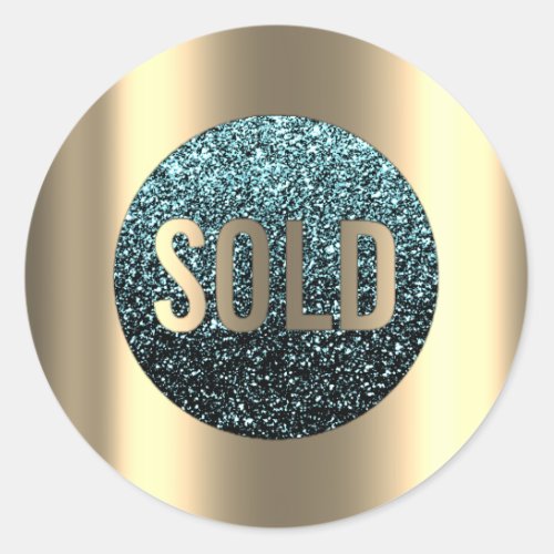 Sold Out Teal Glitter  Metallic Real Estate Agent Classic Round Sticker