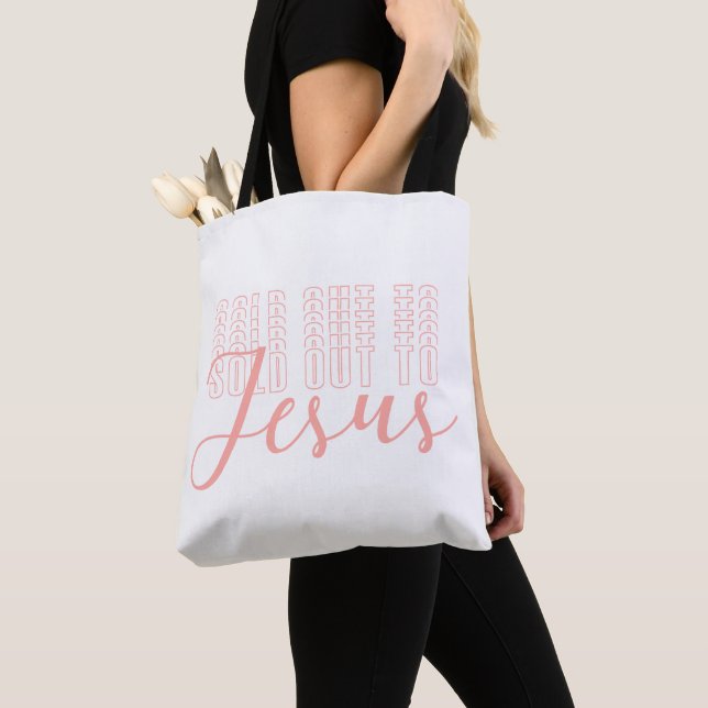 Sold Out To Jesus Faith-Based Religious White Tote Bag (Close Up)