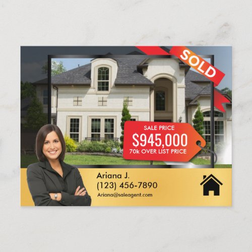 SOLD Real Estate Advert sale agent sleek golden Postcard