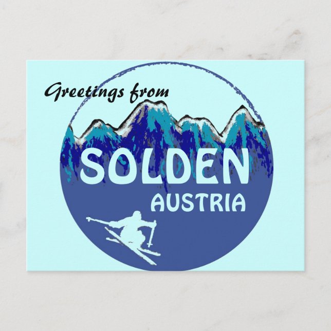Solden Austria blue ski logo greetings postcard (Front)