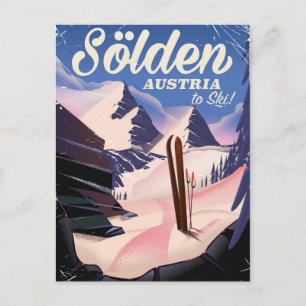 Sölden Austria vintage ski poster Postcard
