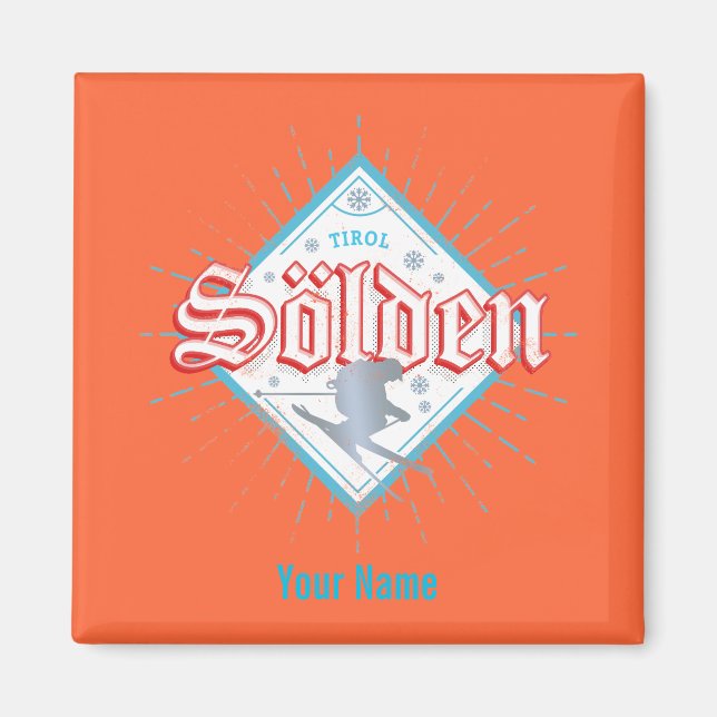 Solden Tirol Retro Skier Vintage Ski Holiday Magnet (Front)