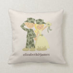 Soldier and Bride Wedding Custom Pillow<br><div class="desc">This decorative pillow features a beautiful vector illustration of an Army Soldier and his bride,  perfect for any military spring,  summer,  fall or winter wedding. Personalize with your names,  monogram,  or initials and your wedding anniversary date.</div>