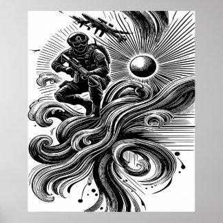 Soldier and Solar Art Waves Poster