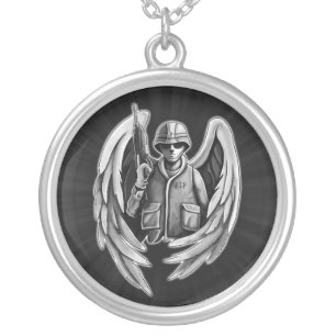 Soldier Angel Design Silver Plated Necklace