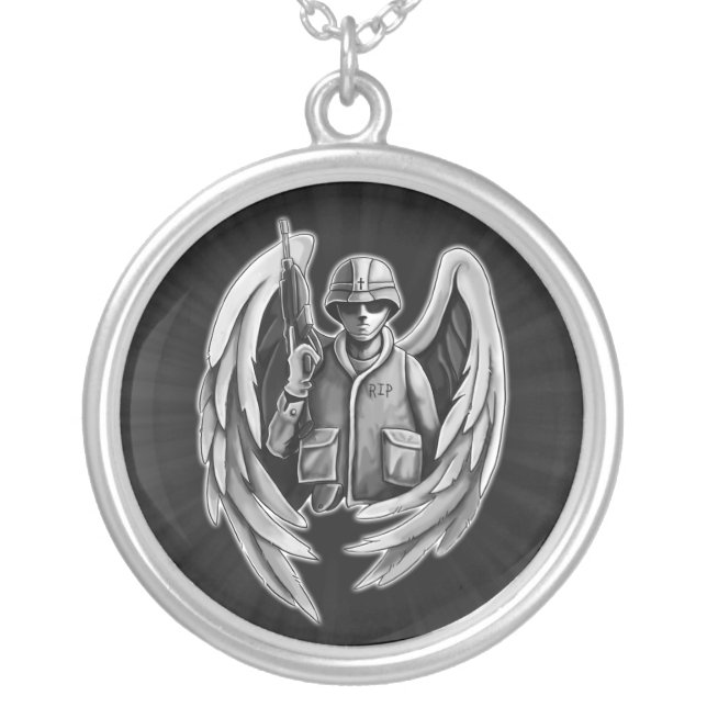 Soldier Angel Design Silver Plated Necklace (Front)