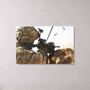 soldier engages enemy forces canvas print