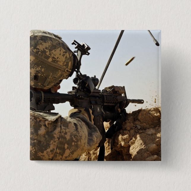 soldier engages enemy forces pinback button (Front)