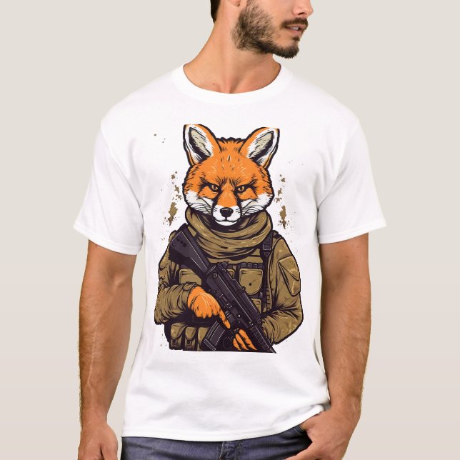 Soldier Fox Army Military Fox T-Shirt (Front)