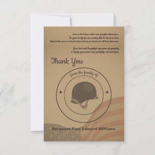 Soldier Funeral Thank You Card