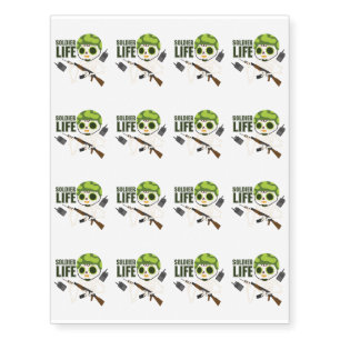 Soldier Funny Life Skeleton Halloween Temporary Tattoos