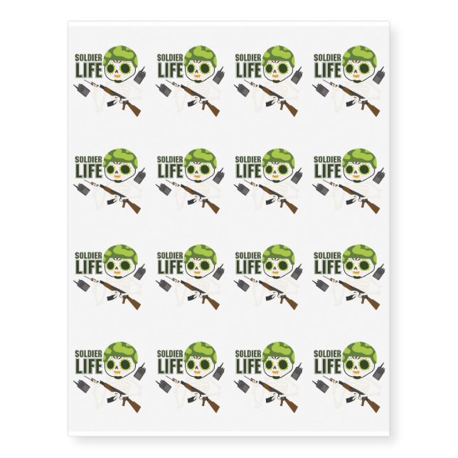 Soldier Funny Life Skeleton Halloween Temporary Tattoos (Front)