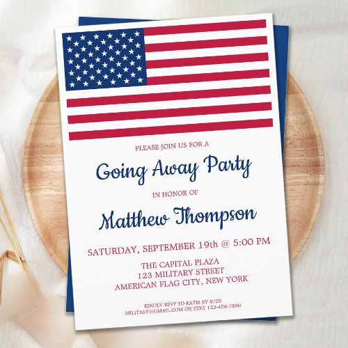 Soldier Going Away Party Modern USA Flag Military Invitation