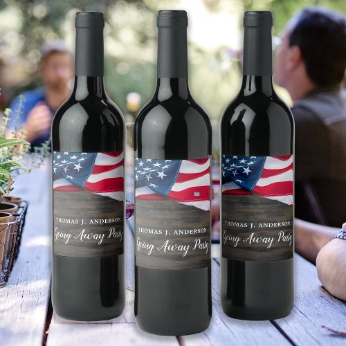 Soldier Going Away Party USA Flag Military Wine Label