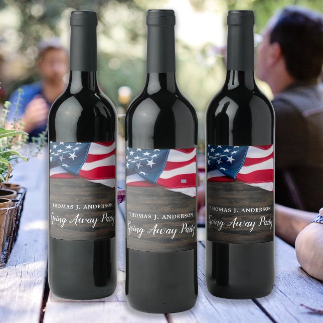 Soldier Going Away Party USA Flag Military Wine Label (Creator Uploaded)