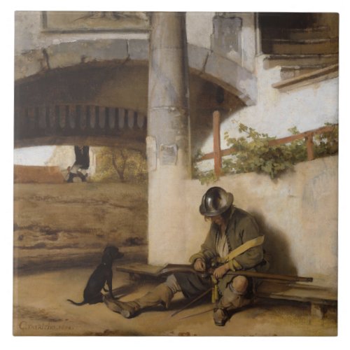Soldier Guarding a Gate With his Pet Dog Ceramic Tile
