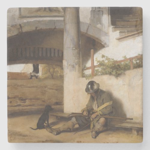 Soldier Guarding a Gate With his Pet Dog Stone Coaster
