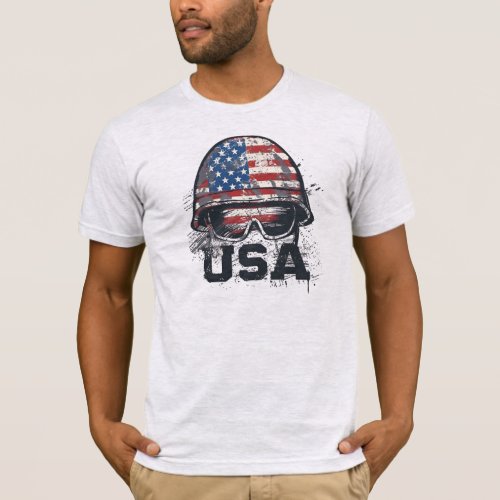 Soldier Helmet American Flag 4th July T_Shirt
