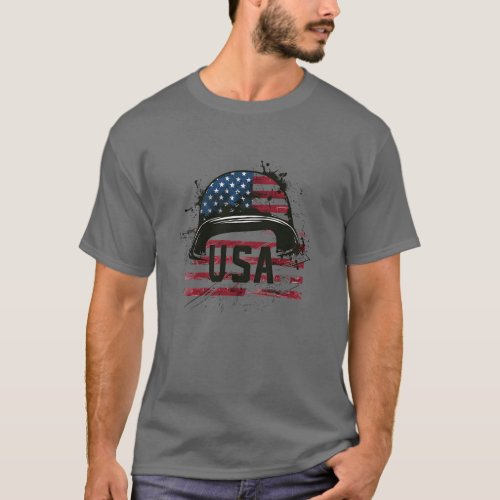 Soldier Helmet American Flag T_Shirt
