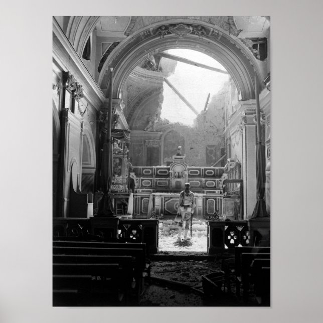 Soldier In Bombed Out Church - Italy - 1944 Poster (Front)