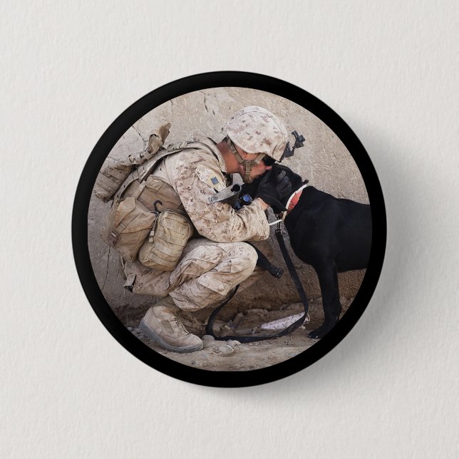 Soldier in Camo with MIlitary Dog Button (Front)