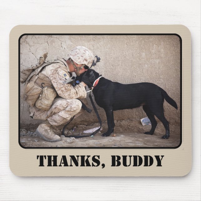 Soldier in Fatigues with His Military Dog Mouse Pad (Front)