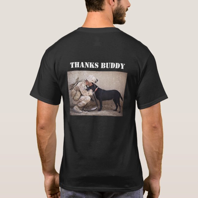Soldier in Fatigues with His Military Dog T-Shirt (Back)