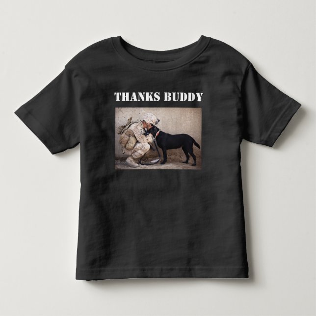 Soldier in Fatigues with His Military Dog Toddler T-shirt (Front)