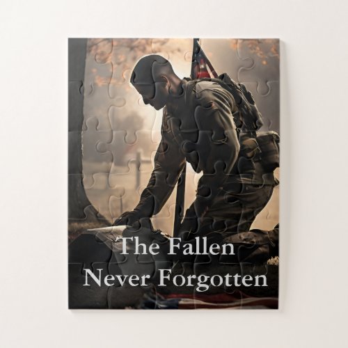 Soldier kneeling in cemetery puzzle