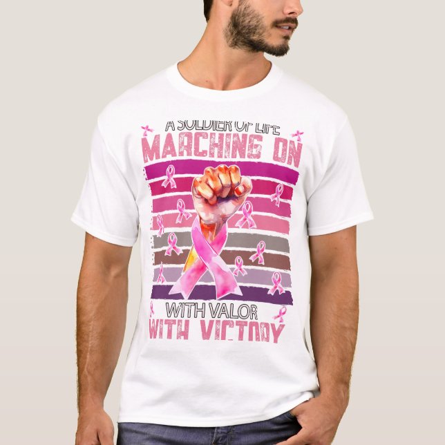 Soldier Life Valor Victory Survivor Breast Cancer T-Shirt (Front)