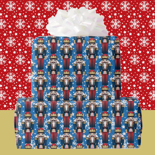 Soldier Nutcracker Christmas Blue White Snow Wrapping Paper