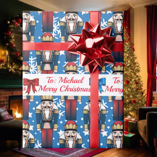 Soldier Nutcracker Personalize Name Christmas Snow Wrapping Paper