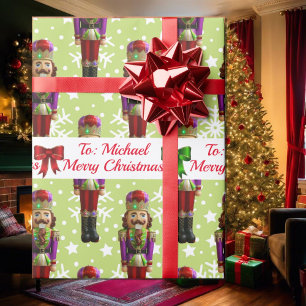 Soldier Nutcracker Personalize Name Christmas Snow Wrapping Paper