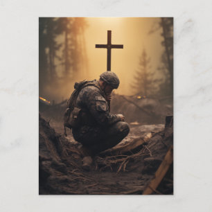 Soldier of God Holding a Wooden Cross Postcard