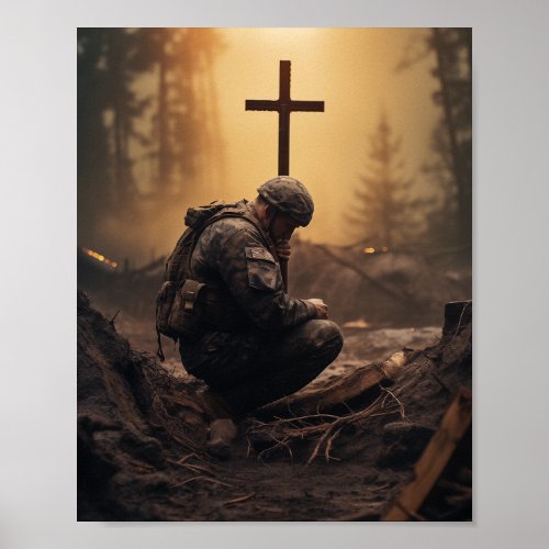 Soldier of God Holding a Wooden Cross Poster