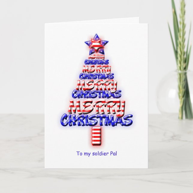 Soldier pal, patriotic Christmas tree Holiday Card (Front)