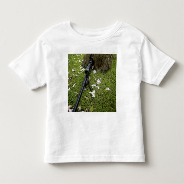 Soldier practices sniper tactics toddler t-shirt (Front)
