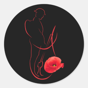 Soldier Red Poppy Military Memorial Veterans Day Classic Round Sticker