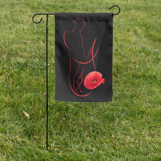 Soldier Red Poppy Military Memorial Veterans Day Garden Flag (In SItu)